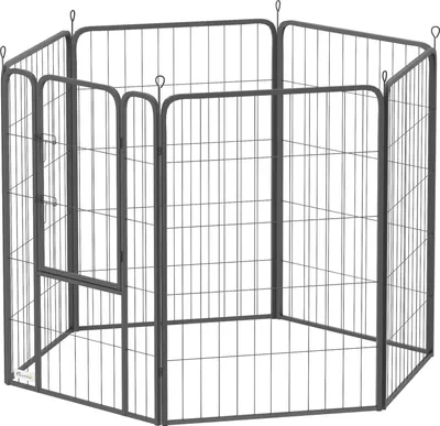 Obrázek produktu pro Ohrádka pro štěňata, šestihranná, výběh pro štěňata se 6 mřížkovými panely, dvířka, flexibilní, skládací, ochranná plachta, venkovní výběh, 100 cm vysoká, ohrádka pro psy, branka pro štěňata pro psy, kočky, ohrádka pro doma