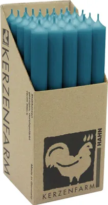 Produktbild von Stabkerzen aus Paraffin, 250/22 mm, Ozeanblau, KERZENFARM HAHN, Brenndauer ca. 12h, 25 Stück pro Verpackung