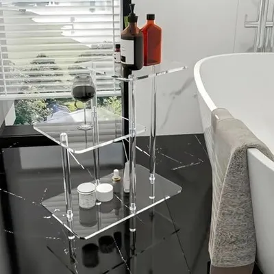 Produktbild von Transparenter, kleiner quadratischer Acryl-Beistelltisch im modernen Design | Klarer Nachttisch für Schlafzimmer, Wohnzimmer, Eingangsbereich, Flur, Esszimmer, Zuhause und Küchenbe