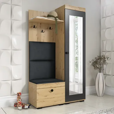 Produktbild von Garderobenset DUO, mit Spiegel, Kleiderhaken, Schuhschrank, Garderobenschrank - Artisan Eiche