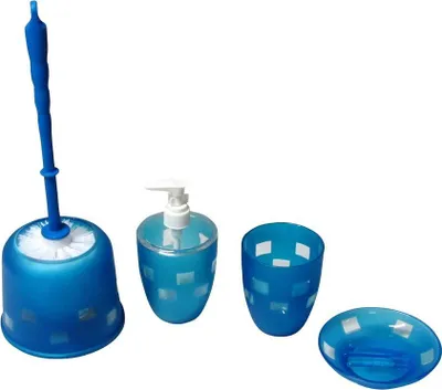 Produktbild von 4tlg Set Bad Accessoires WC Bürste Seifenspender Mundspülbecher Seifenschale Selina blau