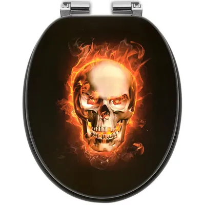 Produktbild von WC Sitz FLAMING SKULL Toilettensitz Softclose MDF Absenkautomatik Schwarz