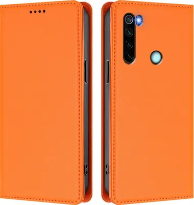 Produktbild von Handyhülle für Xiaomi Redmi Note 8, Kunstleder Klapphülle Stoßfeste Magnetische Hülle mit Ständer Orange