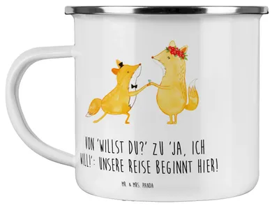 Produktbild von Mr. & Mrs. Panda Reisebecher Verlobung Abenteuer - Transparent - Geschenk, Emaille Tasse, Geschenke, becher, Symbol, Heirat, Ja ich will, Heiraten, Versprechen, Haferl