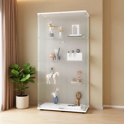 Image de Vitrine en verre INONEFT avec serrure, double porte, 4 étagères, armoire vitrine en verre trempé, pour salon, chambre, bureau, 80 x 36 x 164 cm, blanche