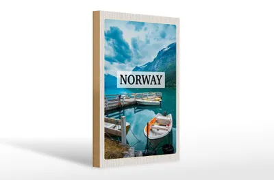 Produktbild von Holzschild Reise 20x30cm Norwegen Boot Insel Urlaub Trip