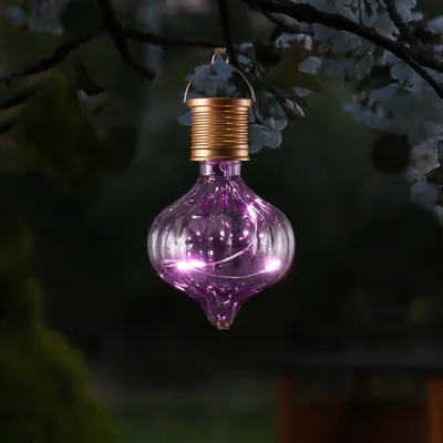 Produktbild von LED Solar Glühbirne GLOW - Kugelleuchte - warmweiße LED Drahtlichterkette - H: 11,7cm D:7,5cm - lila
