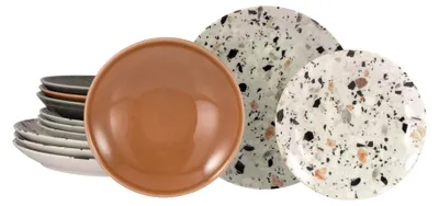 Produktbild von CreaTable, 24349, Terrazzo Mix, Tellerset 12-tlg, Steinzeug