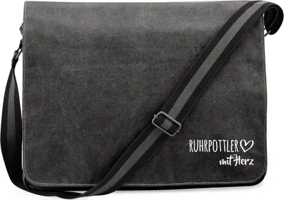 Produktbild von Huuraa Umhängetasche Ruhrpottler mit Herz 14 Liter Black Canvas Laptoptasche Geschenkidee