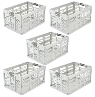 Productafbeelding van keeeper Ben, professionele inklapbare opbergboxen, set van 5, 45 liter, lichtzilver