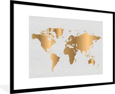 Produktbild von MuchoWow® Gerahmtes Poster Weltkarte - Gold - Muster - Kinder - Jungen - Mädchen 90x60 cm - Poster mit Schwarzem Bilderrahmen Wandposter Rahmen Foto Bilder - Wanddekoration - Fotos