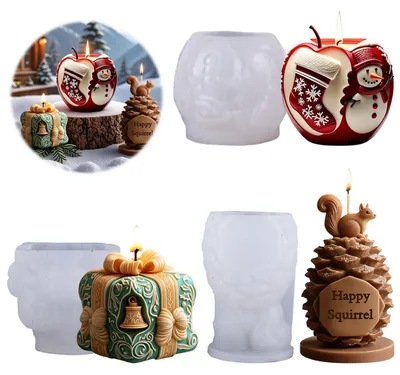 Produktbild von Silikonformen Gießformen Weihnachten 3 Stück Kerzen DIY Set Weihnachtsmann Glocke Tannenzapfen