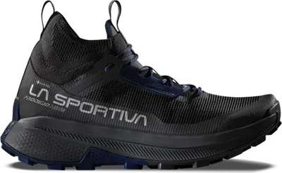 Schwarzer La Sportiva Prodigio Hike GTX Schuh mit hoher Knöchelpartie und grauem Markenlogo