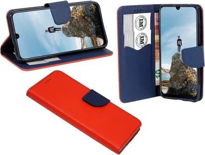 Produktbild von Buch Tasche "Fancy" SAMSUNG GALAXY M21 (M215F) Handy Hülle Schutzhülle mit Standfunktion, Kartenfach Rot-Blau