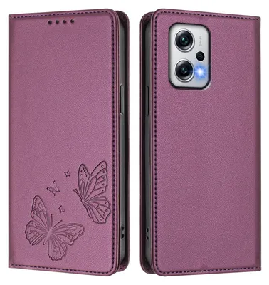 Produktbild von Lederhülle für Xiaomi Poco X4 GT/Redmi Note 12T Pro, Schmetterling Prägung Leder Brieftasche Schutzhülle mit Ständer Lila