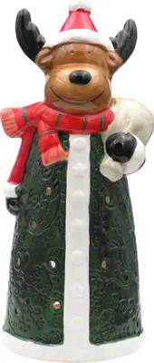 Produktbild von Windlicht aus Keramik, bemalt, toller Teelichthalter, auch für flammenlose LED Teelichter geeignet, schöne Weihnachtsdeko (Elch OLE)