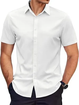 Obrázok produktu pre Elastické pánske tričko s krátkym rukávom, proti pokrčeniu, priedušné - BRILLSHIRT White XXL