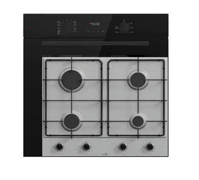 Produktbild von Böhme Einbaubackofen HB60F78PPB mit versenkbare Knebel + Gasline GAG60INX Gaskochfeld 60cm Edelstahl mit 4 Brennern
