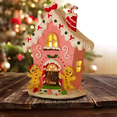 Produktbild von Christmas Paradise LED Lebkuchenhaus 20cm rosa weihnachtliche Deko Pfefferkuchenhaus