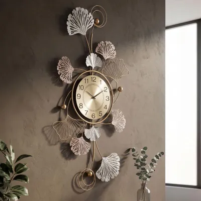 Zdjęcie produktu dla Panel dekoracyjny 3D z zegarem ze złotego metalu 52,5x3,5x102 cm