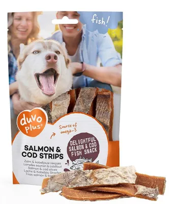 Productafbeelding van Duvo+ Zalm | kabeljauw strips hondensnack 150 g | omega 3 | graanvrij