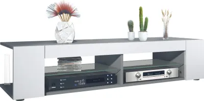 Produktbild von Vladon Lowboard Stream, TV-Kommode mit 4 offenen Fächern und Zierleisten, Anthrazit matt/Weiß matt (134,5 x 30,5 x 38,5 cm)