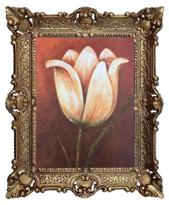 Obrázok produktu pre Elzusha – Starožitný obraz s tulipánom v barokovom ráme, 56x46 cm