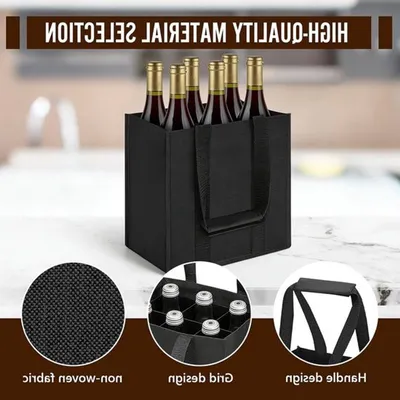 2 Stück Flaschenträger, 6 Flaschen Tasche mit Trennwänden, wiederverwendbare Tragetasche für Getränke, Schwarz, ideal für