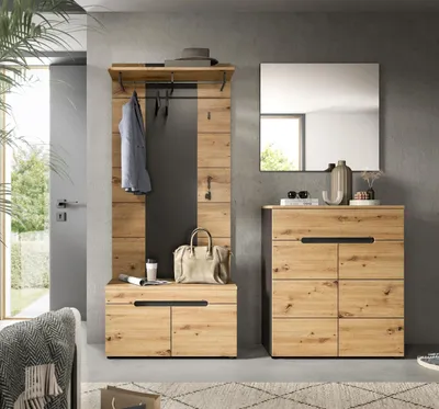 Produktbild von Garderoben-Set >Canu< in Basalt Grau / Artisan - 175x190x37cm (BxHxT)
