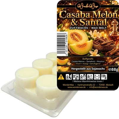 Produktbild von WonderWax Duftwachs Wax Melts für Duftlampe, 6 Kreise Duftmelt Wachsmelt Sojawachs Duftwachs Würfel für Raumdüfte, Wachs Duftöl Winter Indoor Schmelzen für Aromalampe Casaba Melon & Santal