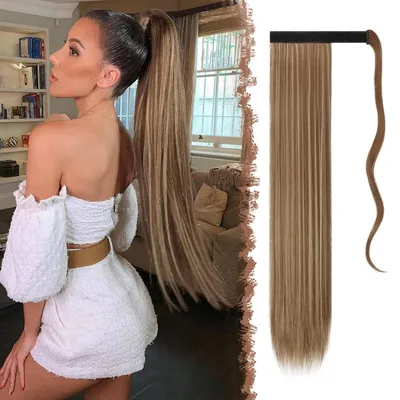 Productafbeelding van Haarverlenging paardenstaart, synthetisch, bruin en blond, 70 cm