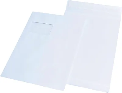 Immagine prodotto di mayer-network 30007635 Tasche pieghevoli - C4, finestra, piega 20 mm, fondo a blocco, adesivo sensibile alla pressione, 120 g/m², bianco, 100 pezzi