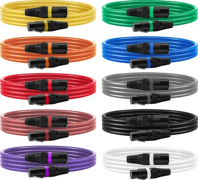 Produktbild von SucceBuy XLR-Kabel 1 m, 10er-Set, symmetrische DMX-Mikrofonkabel (Stecker auf Buchse), vergoldetes 3-poliges XLR-Kabel für Bühnenbeleuchtung, Mikrofone, Verstärker und Mischpulte
