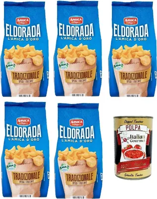 Produktbild von Amica Chips Eldorada Chips Tradizionale Kartoffelchips gesalzen 5x 130g Kartoffel + Italian Gourmet polpa 400g