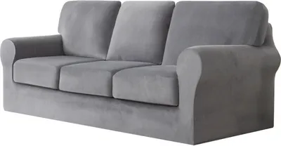 Produktbild von (Hellgrau) 7-teiliger Stretch-Sofabezug, 3-Sitzer-Couchbezug mit separaten Rückenlehnen und Kissen mit Gummiband