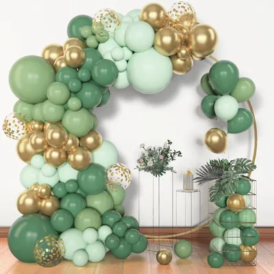 Productafbeelding van Ballonboog set in saliegroen, 153 stuks, voor feestdecoratie