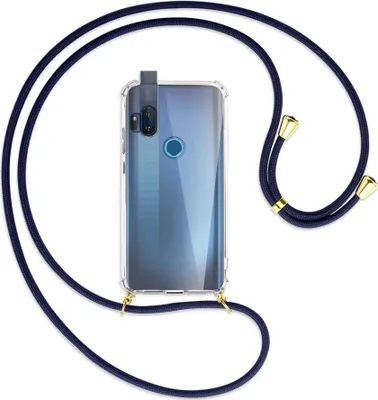 Produktbild von Handykette Backcover-Schutzhülle mit Band (Metall goldfarben) für Motorola One Hyper - dunkelblau