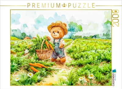 Produktbild von CALVENDO Puzzle Teddy trägt einen Korb voller Möhren | 2000 Teile Lege-Größe 90x67cm Foto-Puzzle für glückliche Stunden