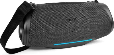 Image de MEDION P61762 Haut-parleur portable Bluetooth (batterie, Bass Boost, boîte à musique, effets lumineux RGB, protection contre l'eau IPX7 & robuste, powerbank intégré, 2X 25 W RMS) Anthracite