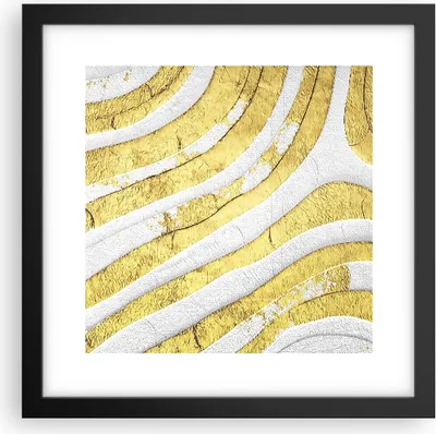 Produktbild von Gerahmtes Poster - Schwarzer Rahmen - Abstraktion Gold Weiß - 30x30 cm - Wand Bild - Wanddeko - Wandbilder - Kunstposter - Wandposter - Bilderrahmen - Bilder - Kunstdruck - P2BAC30x30-4511