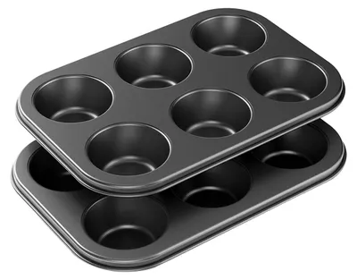 Produktbild von 2er-Pack antihaftbeschichtete Muffinformen, Cupcake-Form Kohlenstoffstahl, 6 Mulden, leicht zu reinigen und perfekt für die Zubereitung von Muffins oder Cupcakes, Standard
