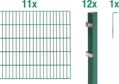 Produktbild von Alberts Doppelstabmatten Zaun, Höhe 120 cm, Länge 22 m, Zaun-Komplettset zum Einbetonieren, grün, Pfosten 60x40 mm