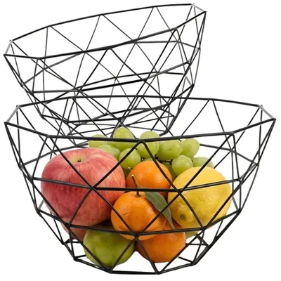 Zdjęcie produktu dla Geometryczny kosz na owoce z czarnego metalu, nowoczesny, 27 cm