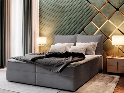 Produktbild von Masseno Boxspringbett LENTE 180x200 cm Komplett-Set mit Bonell Matratze und Topper, Polsterbett mit Bettkästen -Dunkelgrau, LINCOLN 85