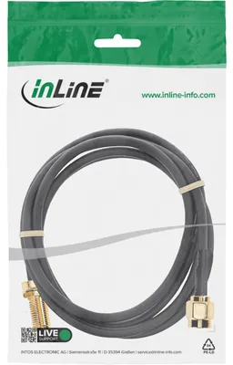Produktbild von InLine WLAN Kabel, R-SMA-Stecker auf R-SMA-Kupplung, 2m, 2 m, Schwarz