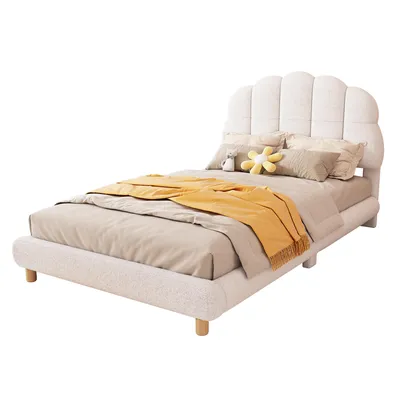 Produktbild von okwish Polsterbett 90x200cm mit Lattenrost, Einzelbett Jugendbett mit Kopfteil, Klassische Bett Ehebett, Plush(Ohne Matratze), Weiß