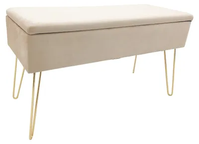 Samt-Zitbank mit Stauraum, 75x30x41,5 cm, creme