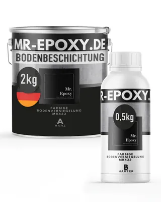 Produktbild von Mr. Epoxy Epoxidharz Bodenbeschichtung (2,5 kg, RAL 9005 Tiefschwarz) - 2K Betonfarbe für Garagen, Keller & Werkstatt Boden - Flüssigkunststoff Epoxid Grundierung und Bodenversiegelung