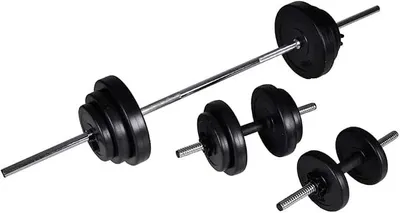Imagen del producto de Barra de levantamiento + juego de mancuernas cortas: 30,5 kg, 32 kg