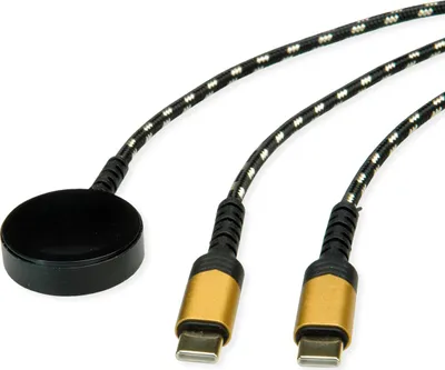 Produktbild von ROLINE USB Split-Ladekabel, bis 60W + Ladepad (bis 15W), für Apple-Geräte, Typ C - C, schwarz / gold, 1,2 m